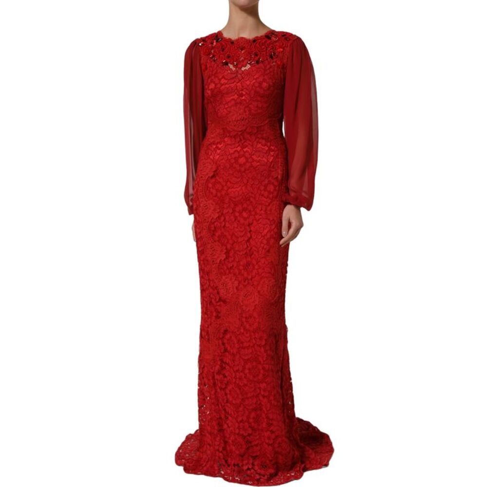 Dolce & Gabbana Red Embellished Mermaid Long Gown Women's Dress